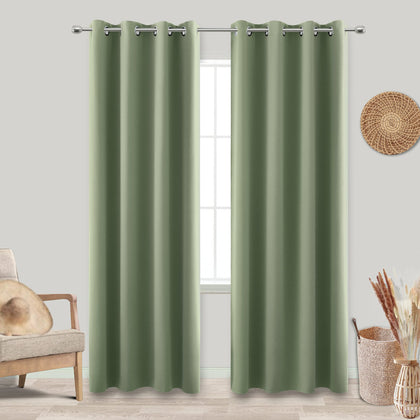 KOUFALL Sage Green Blackout Window Curtains for Bedroom 84 Inch Length 2 Panels Set Thermal Insulated Dark Black Out Drapery Grommet Room Darkening Curtain Drapes for Living Room,52x84 Inches Long