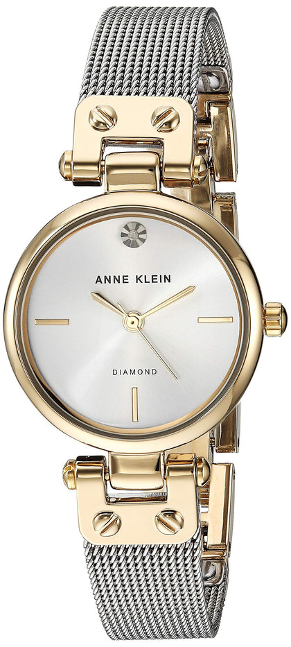 Anne Klein Women's AK/3003SVTT Diamond-Accented Two-Tone Mesh Bracelet Watch