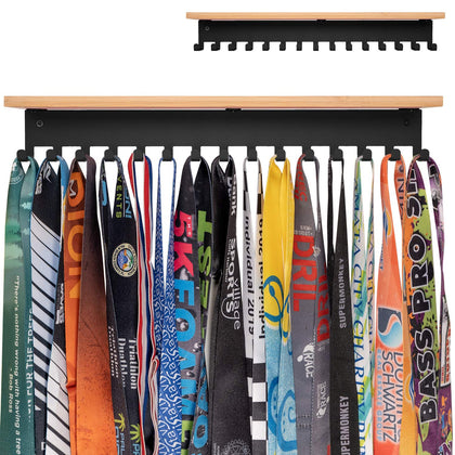 Premium Trophy and Medal Display Shelf 16inchL,Metal Trophy Shelf with hooks Upgraded,Large Trophy Board Display,Sturdy trophy shelf with hooks for medals in Black Metal Wall Mount Over 60 Medals