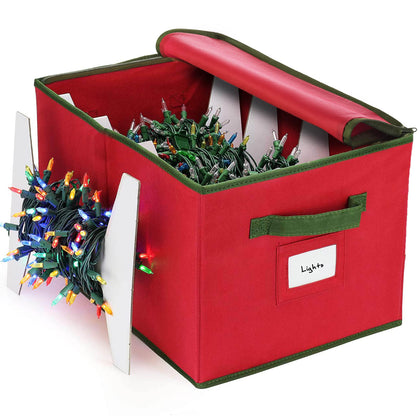 Zober Christmas Light Storage - Christmas Light Organizer W/ 4 Plastic Christmas Lights Organizer Wheel - Strong & Durable Material - Stitched Reinforced Handles - Red