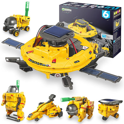 Playsheek STEM Projects for Kids Ages 8-12 Solar Robot Kit 6-in-1 Space Toys for 10-Year-Old Boy Girl Gift Building Toys Science Kits Christmas Birthday Gifts for 8 9 10 11 12 Year Old, Yellow