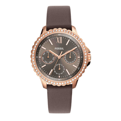Fossil Women's Izzy Quartz Stainless Steel and Eco Leather Multifunction Watch, Color: Rose Gold, Grey (Model: ES4889)