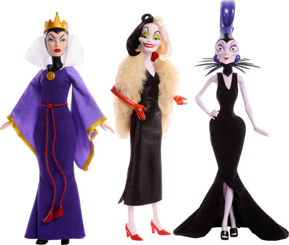 Mattel Disney Toys, Mattel Disney Villains Evil Queen, Cruella de Vil & Yzma Fashion Dolls, Collectibles Inspired by Mattel Disney Movies