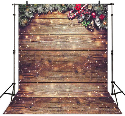 Allenjoy 5X7FT Snowflake Gold Glitter Christmas Wood Wall Holiday Photography Backdrop Xmas Rustic Barn Vintage Wooden Background for Kids Portrait Photo Studio Booth Photoshoot Photographer Props