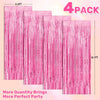 4 Pack 3.2 x 8.1ft Backdrop for Party Decorations, Foil Fringe Backdrop Curtains, Tinsel Streamers for Birthday Party Decorations, Pink Backdrop Curtain for Girl Unicorn Mermaid Disco Princess Parties