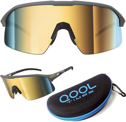 QoolTimes Polarized Wrap Around shield cycling Sunglasses Men Women Golfing ski Triathlon Volleyball Running Baseball