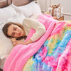 NEWCOSPLAY Super Soft Faux Fur Throw Blanket Premium Sherpa Backing Warm and Cozy Throw Decorative for Bedroom Sofa Floor (Dark Rainbow, Throw(50