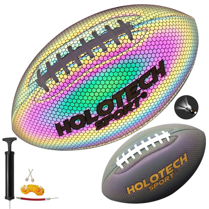 KPASON Football, Holographic Football Official Size 9 Reflective Glowing Footballs for Kids, Teens and Adults, Composite Leather Football