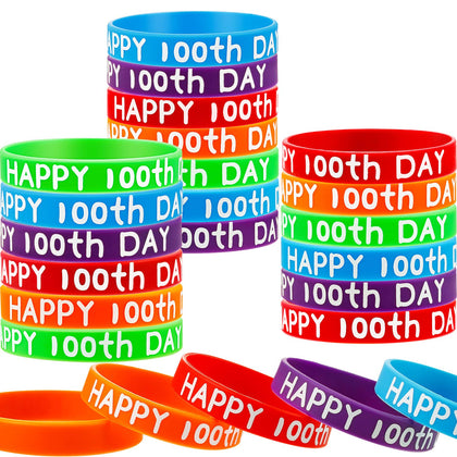 WILLBOND 100th Day of School Silicone Bracelets Wristbands Rubber Bracelets Happy 100th Day of School Rubber Bracelets for School Party Supplies Decoration (25 Pieces)