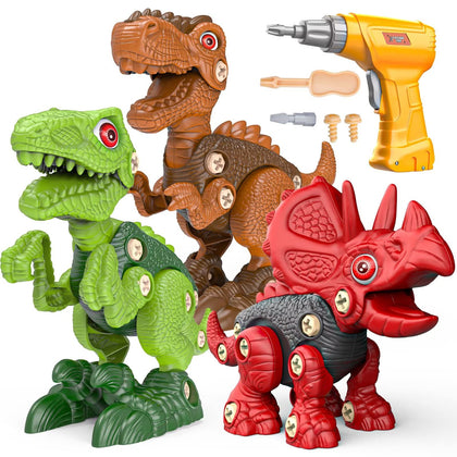 Sanlebi Toy for 4 5 6 7 Year Old Boys Take Apart Dinosaur Toys for Kids Building Toy Set with Electric Drill Construction Engineering Play Kit STEM Learning for Boys Girls Age 3 4 5 Year Old