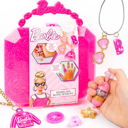 Barbie Sparkling Bling Jewelry Making Kit, Storage Case, Ring Making Kit, Charm Bracelet Making Kit for Girls, Arts & Crafts Toy for Girls Ages 6+