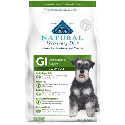 Blue Buffalo Natural Veterinary Diet GI Gastrointestinal Support Low Fat Dry Dog Food, Whitefish 6-lb bag