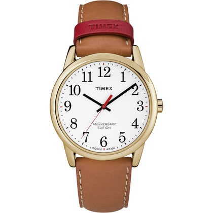 Timex Men's TW2R40100 Easy Reader 40th Anniversary 38mm Tan/White Leather Strap Watch
