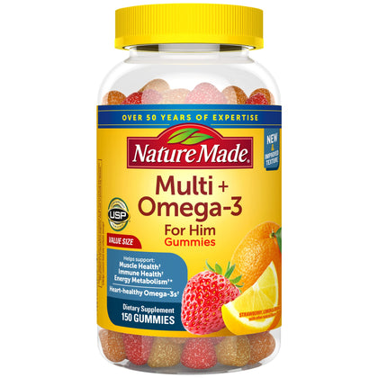 Nature Made Multivitamin for Him with Omega-3, Mens Multivitamins for Daily Nutritional Support, Multivitamin for Men, 150 Gummy Vitamins and Minerals, 75 Day Supply