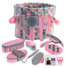 Harrison Howard Horse Grooming Kit 11-Piece Equine Care Series Horse Brush Sets with Organizer Tote Bag Tack Room Supplies Shedding Grooming Massaging Tools-Cherry Pink