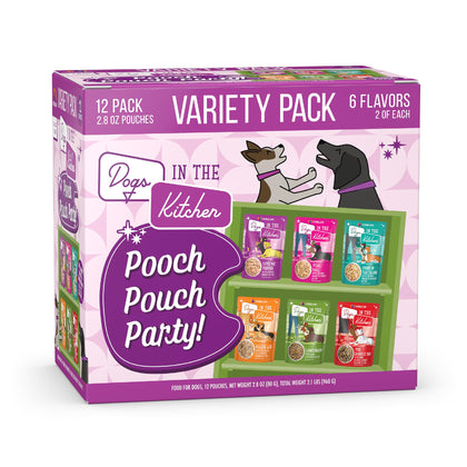 Weruva Dogs in The Kitchen, Pooch Pouch Party Variety Pack, Wet Dog Food, 2.8oz Pouches (Pack of 12)