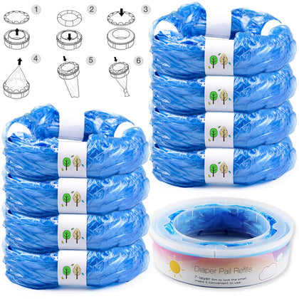 Diaper Pail Refills Bags Compatible with Diaper Genie Pails Diaper Pails Refills - (Pack of 9) (CL01ZHY)