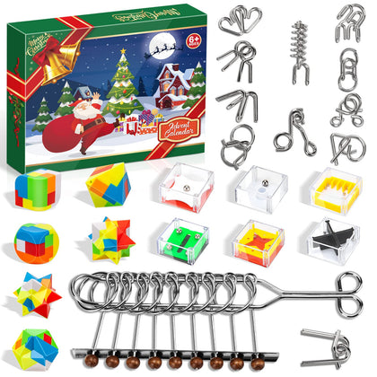 Advent Calendar 2023 for Kids - Christmas Gifts Brain Teaser Puzzles - Christmas Countdown Calendar Decoration Gift Box - 24 Pcs Metal Wire Puzzle Big Challenge for Adults Girls Boys Teens