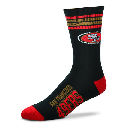 For Bare Feet NFL Youth 4 Stripe Deuce Crew Sock, San Francisco 49ers, One Size