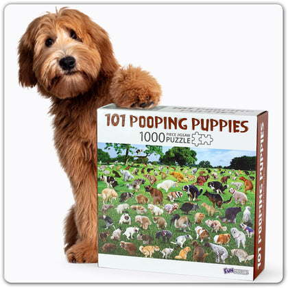 The Original 1000 Piece Puzzle, 101 Pooping Puppies, Dogs Pooping Puzzle, Perfect White Elephant Gag Gift, Funny Puzzle for Adults