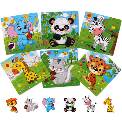 NASHRIO Wooden Puzzles for Toddlers 2-5 Years Old(Set of 6), 9 Pieces Preschool Educational and Learning Animal Jigsaw Puzzle Toy Gift Set for Boys and Girls