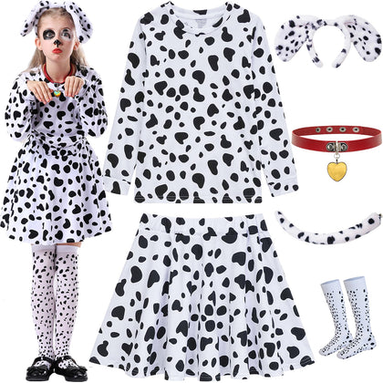ZeroShop Dalmatian Costume Kids,101 Days of School Outfit Clothes Shirt Dress Tutu for Girls Ears Headband Socks Accessories,6