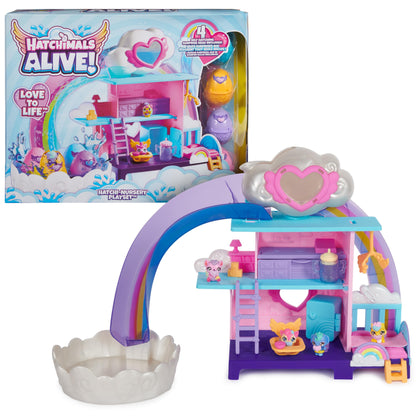 Hatchimals Alive, Hatchi-Nursery Playset Toy with 4 Mini Figures in Self-Hatching Eggs, 13 Accessories, for Kids