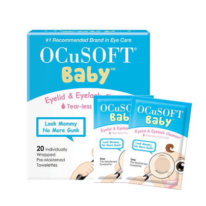 OCuSOFT Baby Eyelid and Eyelash Cleanser, Pre-Moistened Towelette, White/Blue 20 Count