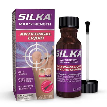 Silka Max Strength Antifungal Liquid, Toe Nail Fungus Treatment Extra Strength Liquid for Toenail Fungus, Athletes Foot Treatment, 0.45 Fl Oz