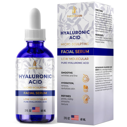 Hyaluronic Acid Serum for Face (2 Oz) - Serum for Skin and Lips - Hydrating and Moisturizing Face Serum for All Skin Types - Paraben and Fragrance-Free