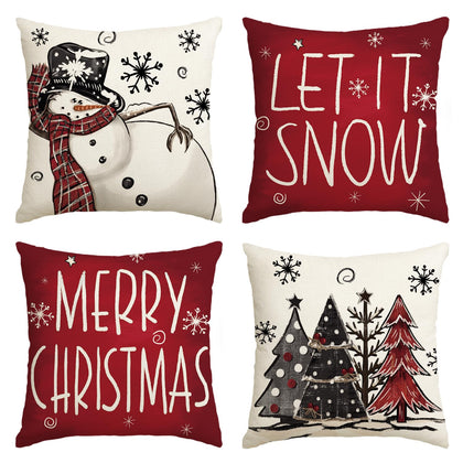 AVOIN colorlife Merry Christmas Snowman Let It Snow Throw Pillow Covers, 18 x 18 Inch Xmas Tree Winter Holiday Cushion Case Decoration for Sofa Couch Set of 4