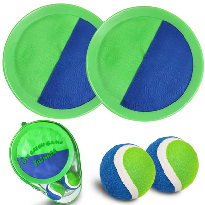 Jalunth Ball Catch Set Games Toss Paddle - Beach Toys Back Yard Outdoor Pool Backyard Throw Sticky Set Age 3 4 5 6 7 8 9 10 11 12 Years Old Boys Girls Kids Adults Family Outside Easter Gifts Green