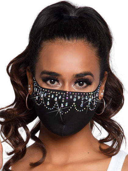Leg Avenue Women's Rhinestone Fashionable Face Mask, Priya Black, One Size US
