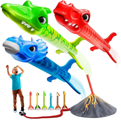 Motoworx Dinosaur Toy Rocket Launcher for Kids - 6 Colorful Dinos - Fun Outdoor Toys for Boys & Girls Ages 2, 3, 4, 5, 6-8 Year Old Christmas/Birthday Dino Gifts