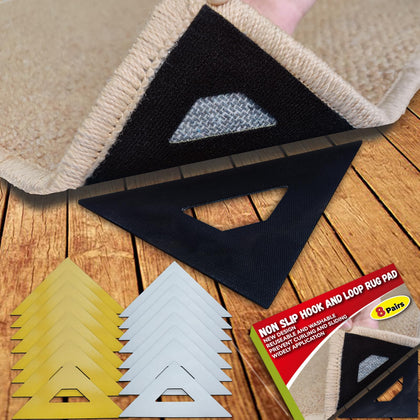 Urdar Brunnr 8 Pairs Rug Carpet Tape Pad for Floors,Reusable Washable Rug Carpet Tape,Hook and Loop Non Slip Rug Pads Anti Slip Carpet Grippers for Area Rug on Floors and Tiles Hardwood