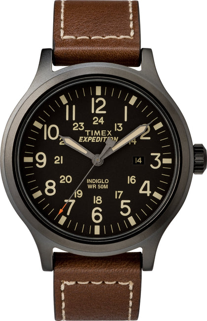 Timex Men's TW4B11300 Expedition Scout 43mm Brown/Black Leather Strap Watch