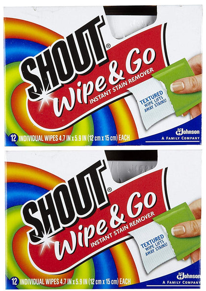Shout Stain Remover Wipes, 12 Count (Pack of 2)