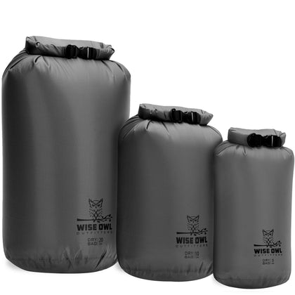 Wise Owl Outfitters Waterproof Dry Bag - Fully Submersible Ultra Lightweight Airtight Bags - 1pk or 3pk, 5L, 10L & 20L Sizes - Diamond Ripstop Roll Top Drybags for Camping, Kayaking & Backpacking