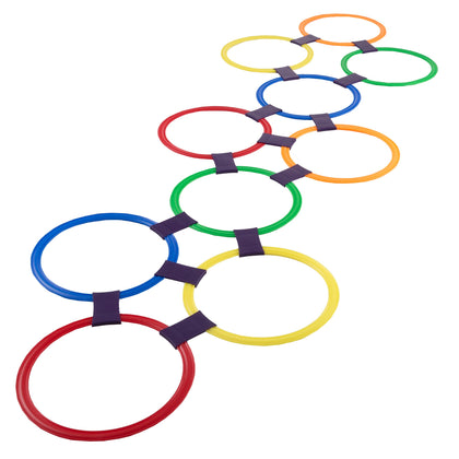 Hey! Play! Hopscotch Ring Game-10 Multi-Colored Plastic Rings and 15 Connectors for Indoor or Outdoor Use-Fun Creative Play Set for Girls and Boys