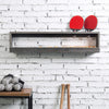 MyGift Wall Mounted Vintage Gray Solid Wood Ping Pong Paddle Table Tennis Racket Display Rack Holder with Ball Holder Storage Shelf