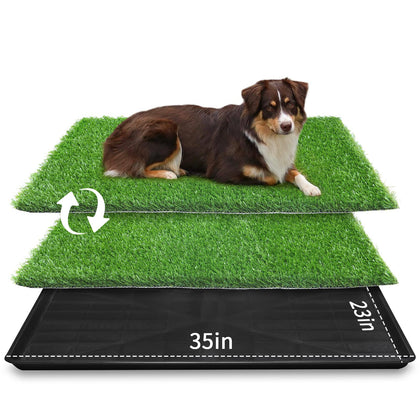 LOOBANI 35in x 23in Extra Large Grass Porch Potty Tray, 2-Pack Replacement Artificial Grass Puppy Training Pads, Quickly Absorbency Portable Dog Patio Potty for Balcony/Apartment Use