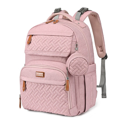 BabbleRoo Diaper Bag Backpack, Travel Backpack with Changing Pad, Pacifier Case & Stroller Straps, Multifunction, Waterproof, Unisex - Pink