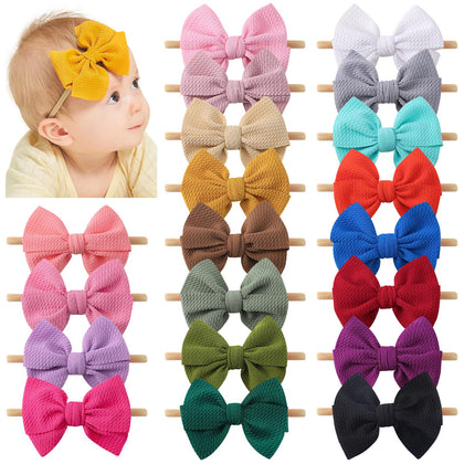yoyokid 20 PCS Baby Headband Bows Nylon Baby Girl Bows and Headbands Super Soft Baby Headbands Hair Bows Stretchy Hairbands with Bows for Baby Girls Newborn Infant Toddlers
