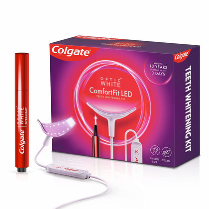 Colgate Optic White ComfortFit Teeth Whitening Kit with LED Light and Whitening Pen, Enamel Safe, Works with iPhone and Android