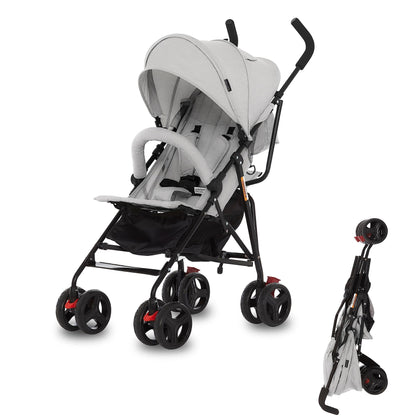 Dream On Me Vista Moonwalk Baby Stroller in Light Gray, Lightweight Infant Stroller with Compact Fold, Multi-Position Recline Umbrella Stroller with Canopy, Extra Large Storage and Cup Holder