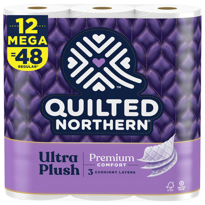 Quilted Northern Ultra Plush Toilet Paper, 12 Mega Rolls = 48 Regular Rolls White