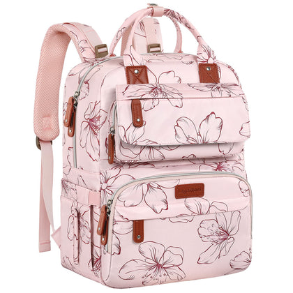 Legestori Diaper Bag Backpack, Baby Girl Diaper Bag for Mom, Large Pink Diaper Bag Backpack for Girls, Floral Printed Backpack for Work Travel and Holiday with Insulated Pockets and Stroller Straps