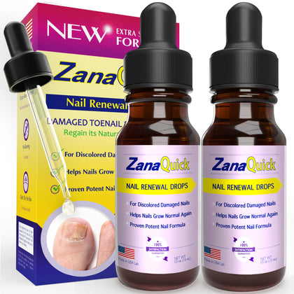 ZanaQuick Toenail Treatment Drops - 2 Pack Extra Strength Nail Repair Solution for Toe Nails & Fingernails - Powerful Nail Care Renewal & Recovery Liquid for Thick, Damaged & Discolored Nails Remedy
