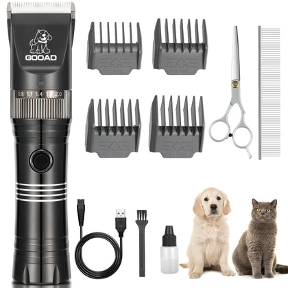 Gooad Dog Clippers for Grooming, Professional Dog Grooming Kit, Cordless Dog Clippers for Thick Coats, Dog Hair Trimmer, Low Noise Dog Shaver Clippers, Quiet Pet Hair Clippers for Dogs Cats