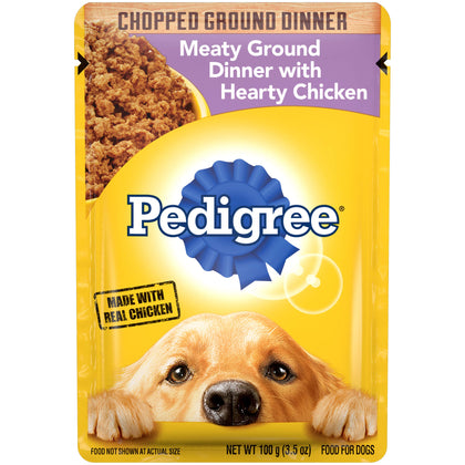PEDIGREE CHOPPED GROUND DINNER Adult Soft Wet Dog Food With Hearty Chicken, 3.5 oz Pouches, 16 Pack